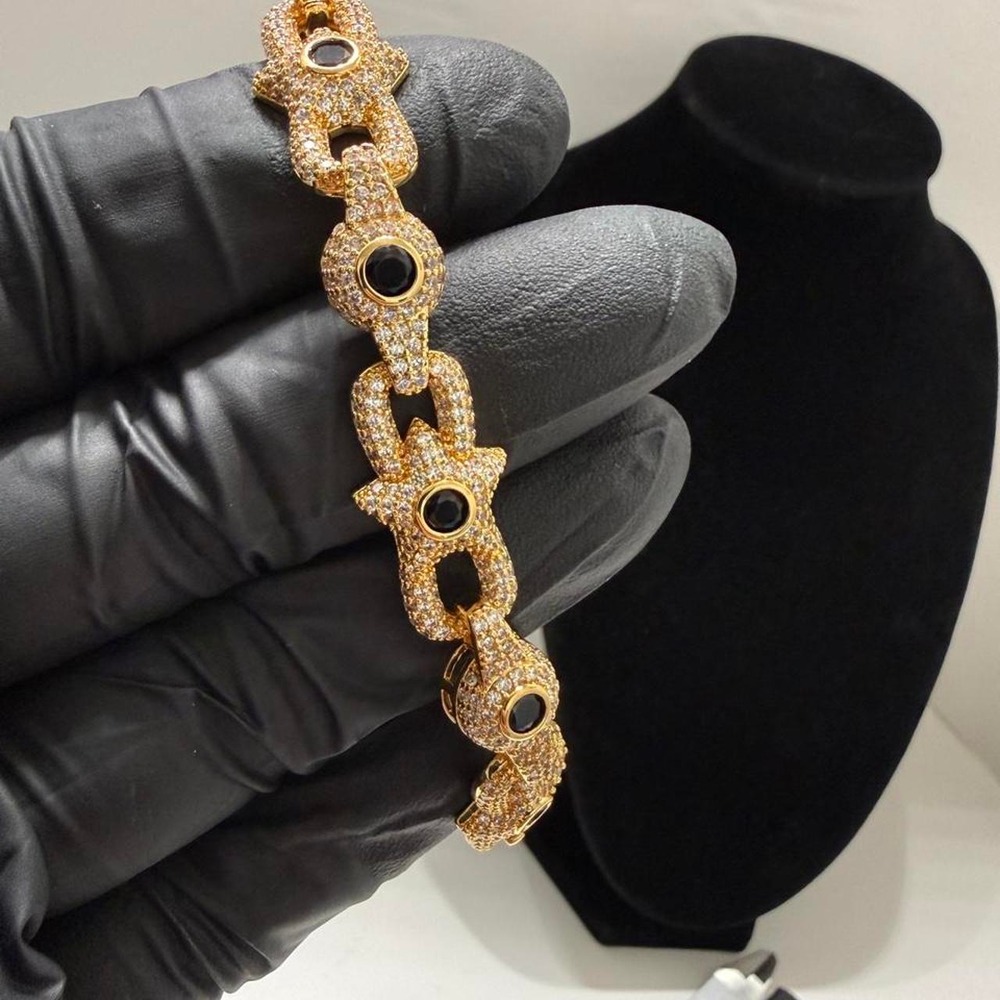Bracelet gold over stainless white and black vvscz stones 7.5 inch